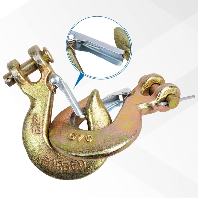 TBAPFS 2 Pack 5/16" Inch Clevis Grab Hooks G70 Steel Chain Slip Hook with Safety Latch 14000 Lbs Capacity Working with Towing and Chain - Image 3